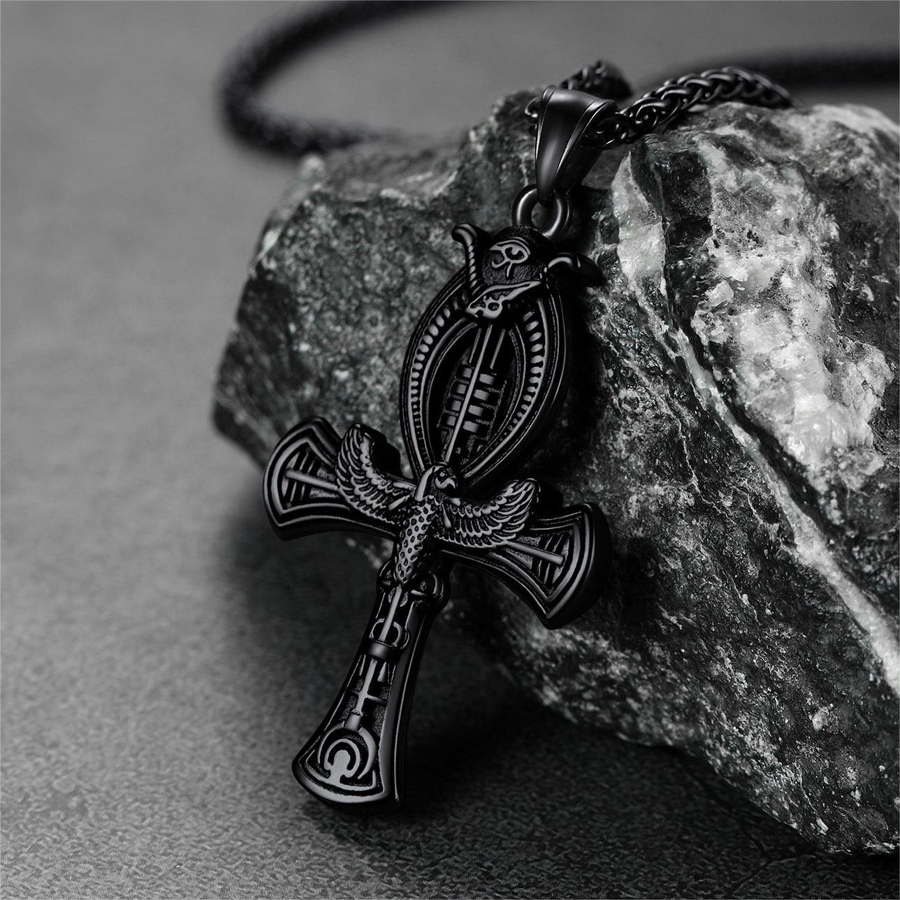 FaithHeart Egyptian Ankh Cross Necklace with Eagle For Men FaithHeart