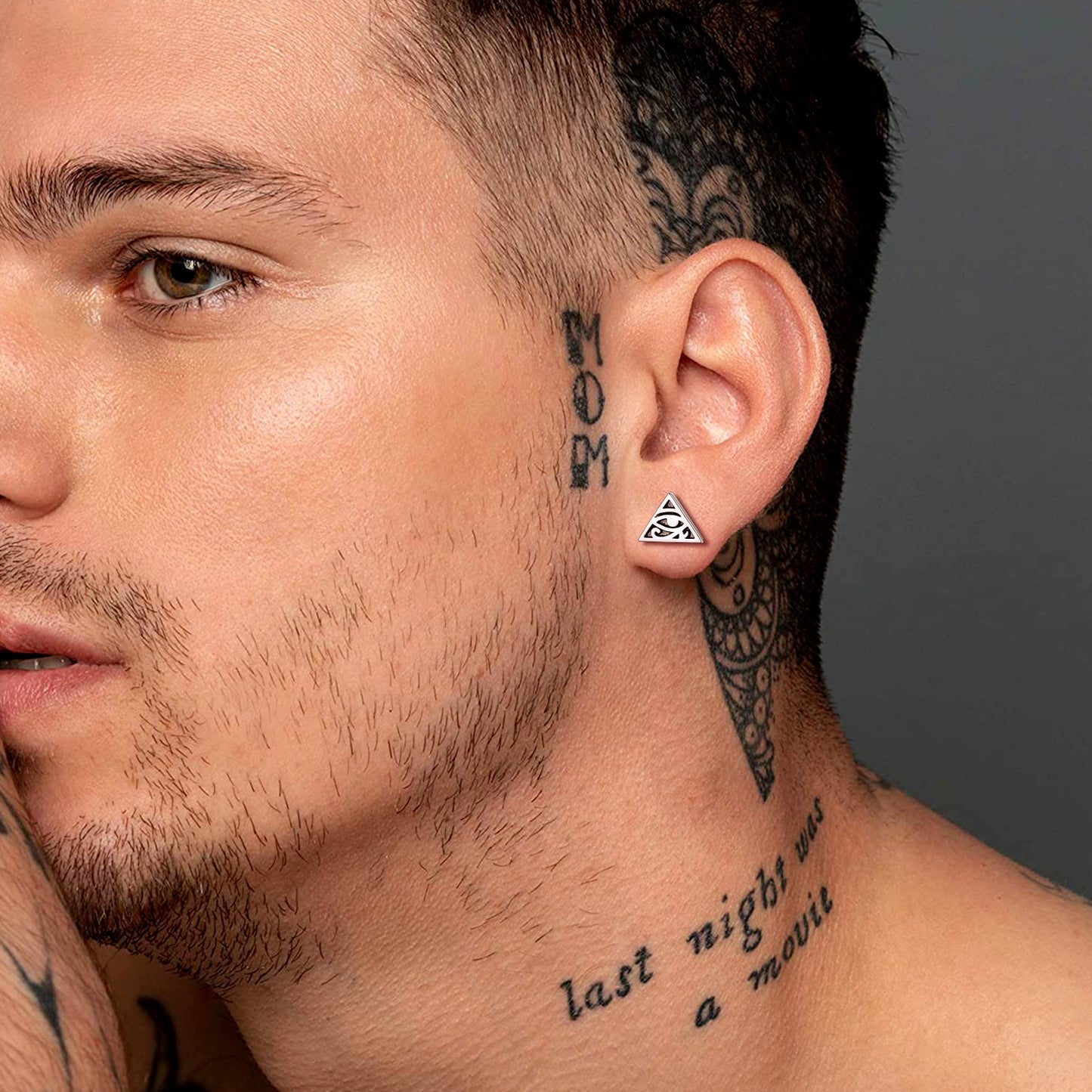 FaithHeart Sterling Silver Eye of Horus Stud Earrings For Men FaithHeart