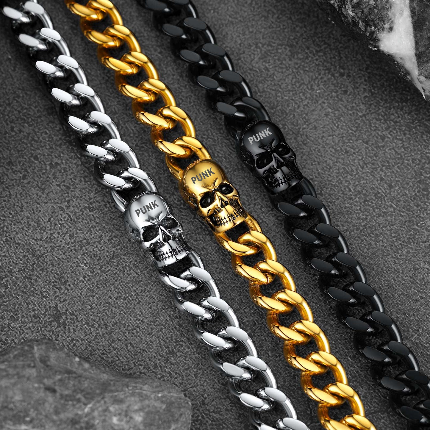 FaithHeart Gothic Cuban Chain Skull Bracelet For Men FaithHeart