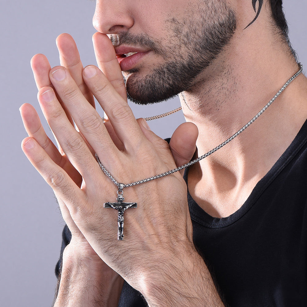 FaithHeart Catholic Cross Crucifix Necklace Jesus Pendant For Men FaithHeart