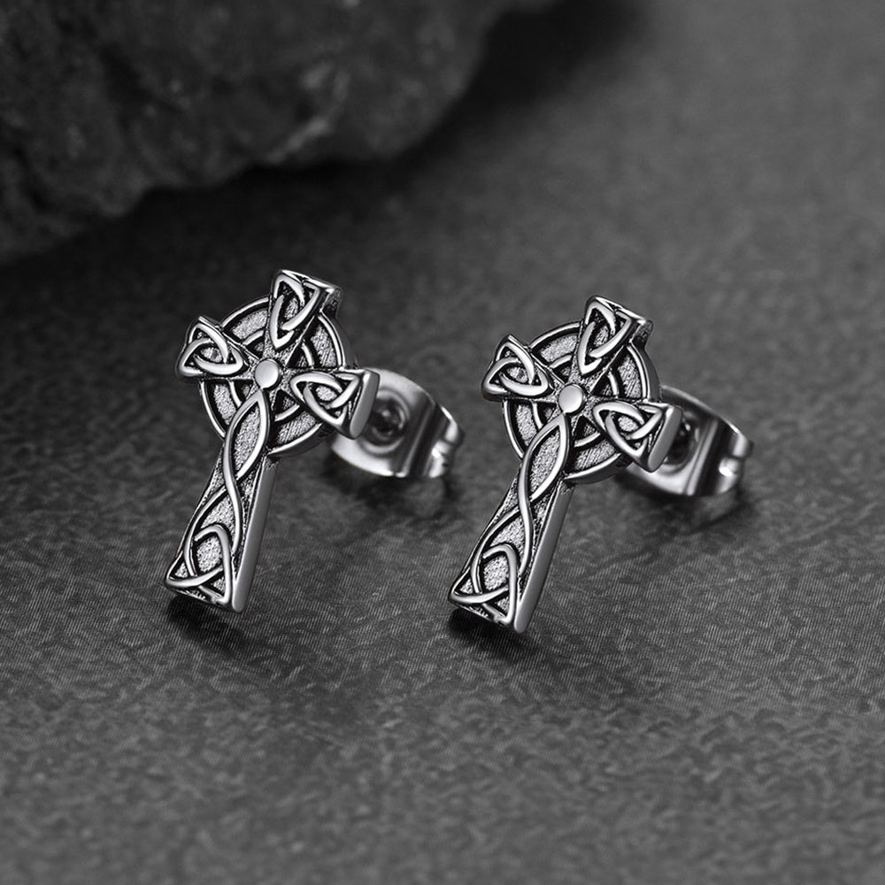 FaithHeart Irish Celtic Knot Cross Stud Earrings For Men FaithHeart Jewelry