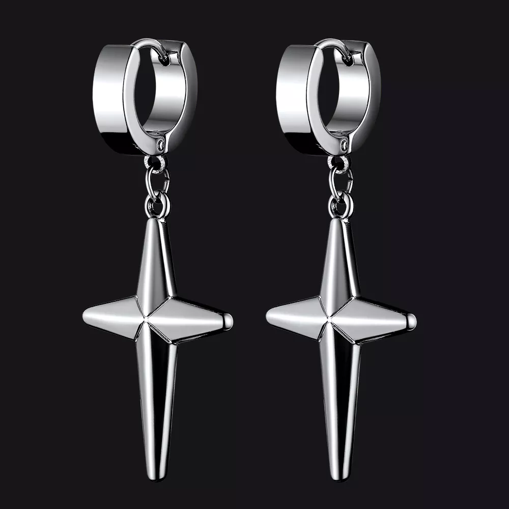 FaithHeart Star Cross Dangle Drop Earrings For Men FaithHeart