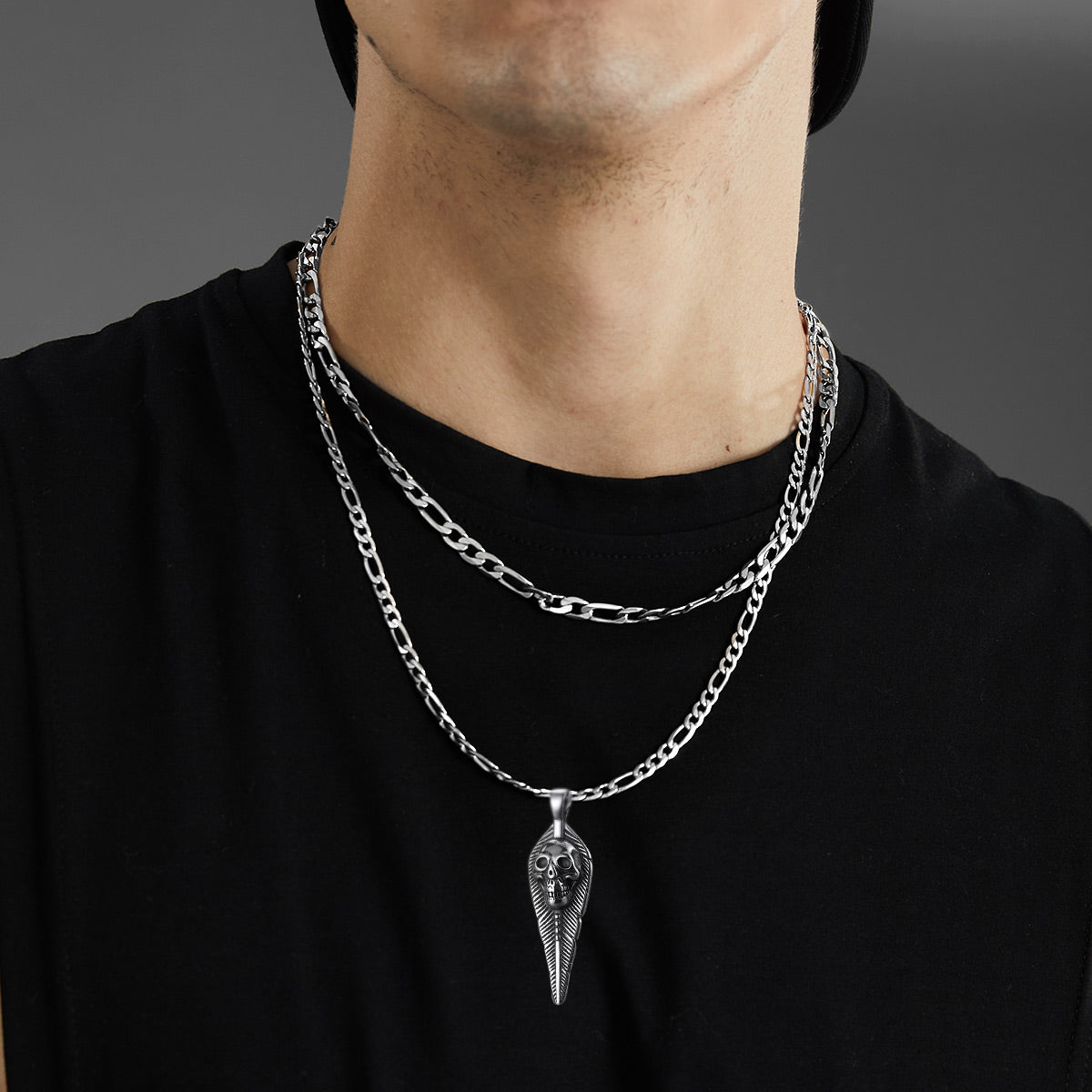FaithHeart Leaves Skull Pendant Necklace For Men FaithHeart