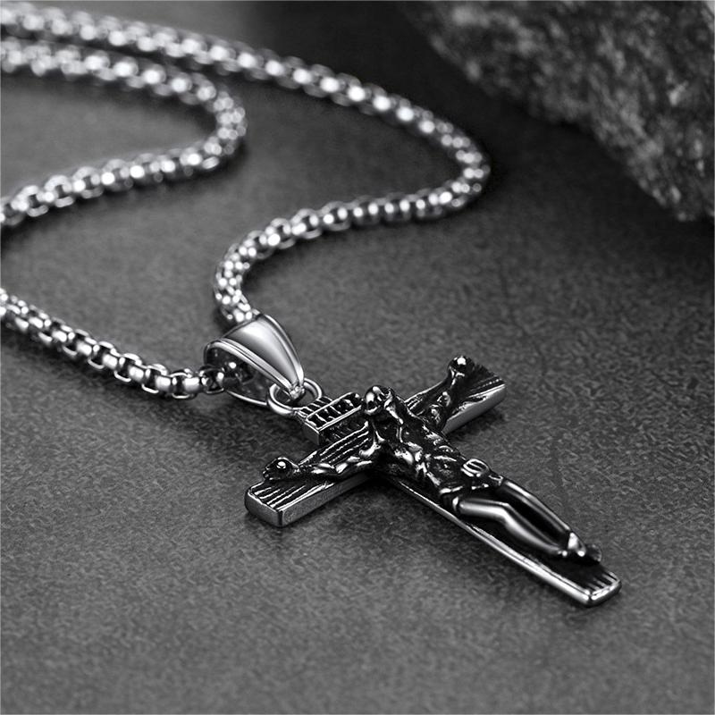 FaithHeart Catholic Cross Crucifix Necklace Jesus Pendant For Men FaithHeart