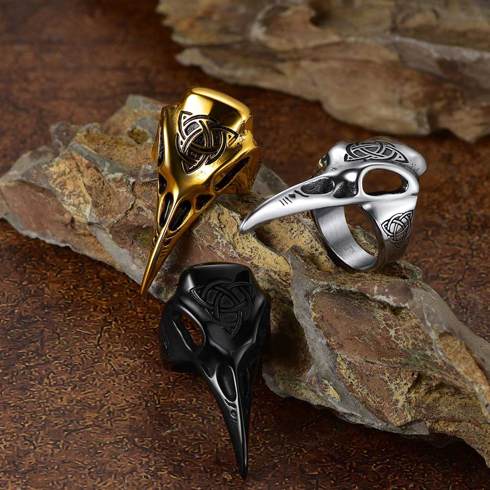 FaithHeart Viking Raven Skull Ring With Celtic Knot For Men FaithHeart