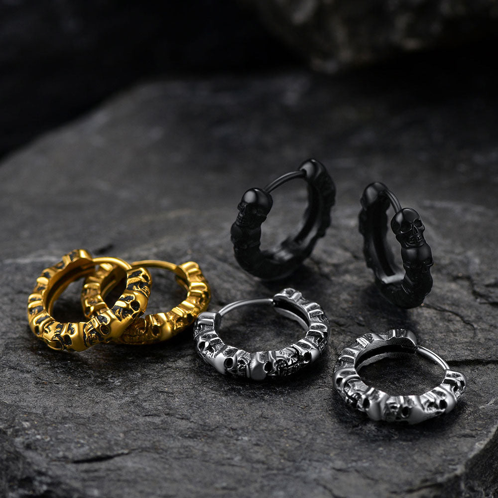 FaithHeart Skull Huggie Hoop Earrings For Men FaithHeart