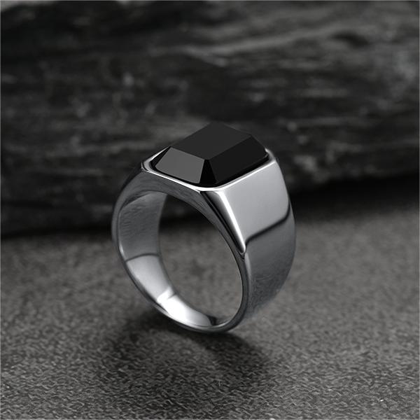 FaithHeart Black Onyx Stone Ring Signet Ring For Men FaithHeart