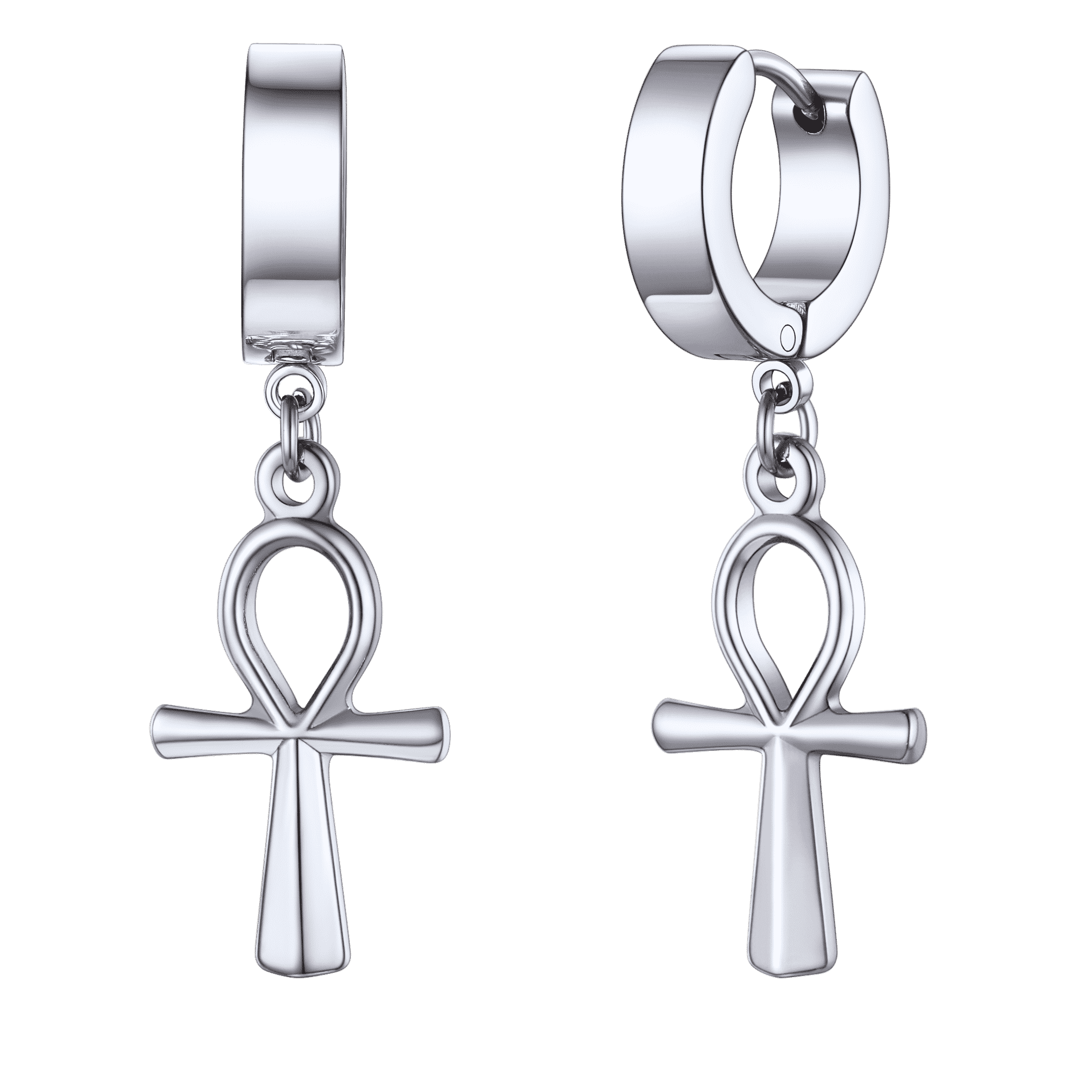 FaithHeart Ankh Cross Huggie Hoop Earrings for Men FaithHeart