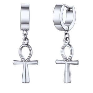 FaithHeart Ankh Cross Huggie Hoop Earrings for Men FaithHeart
