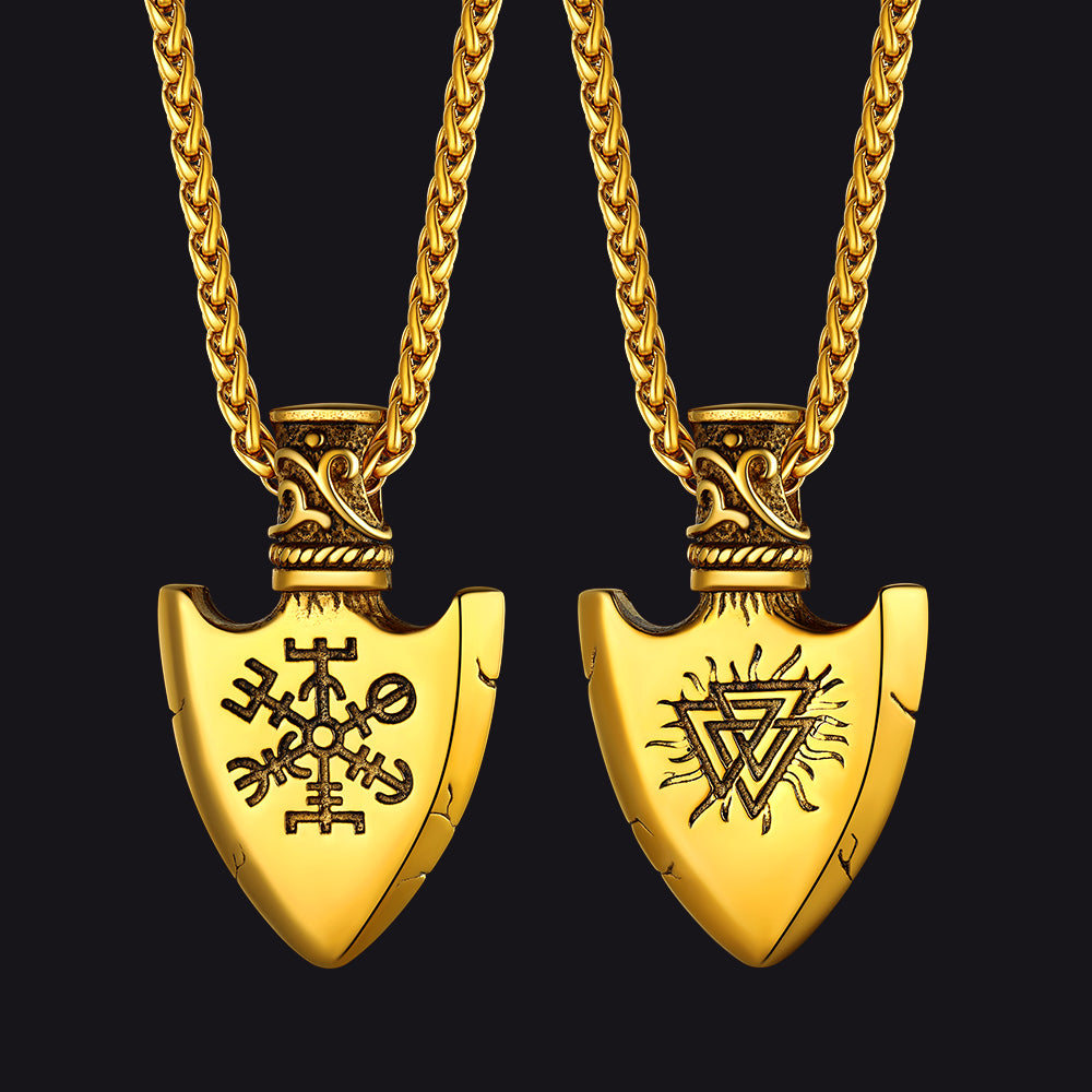 FaithHeart Viking Gungnir Pendant Necklace With Valknut & Compass for Men FaithHeart