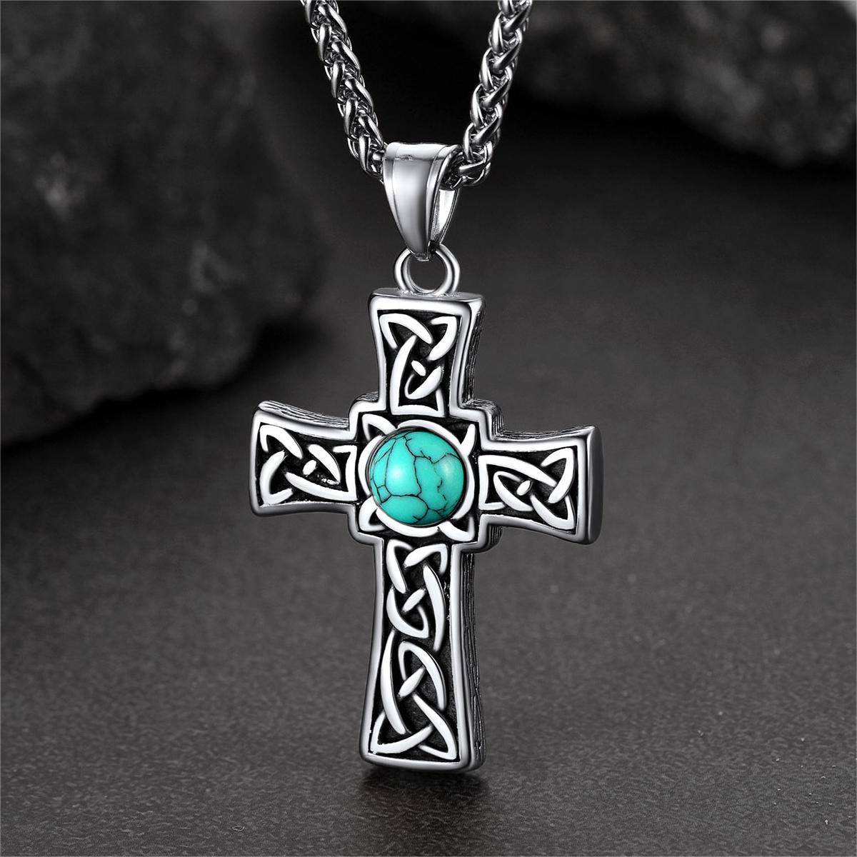 FaithHeart Turquoise Celtic Cross Pendant Necklace For Men FaithHeart