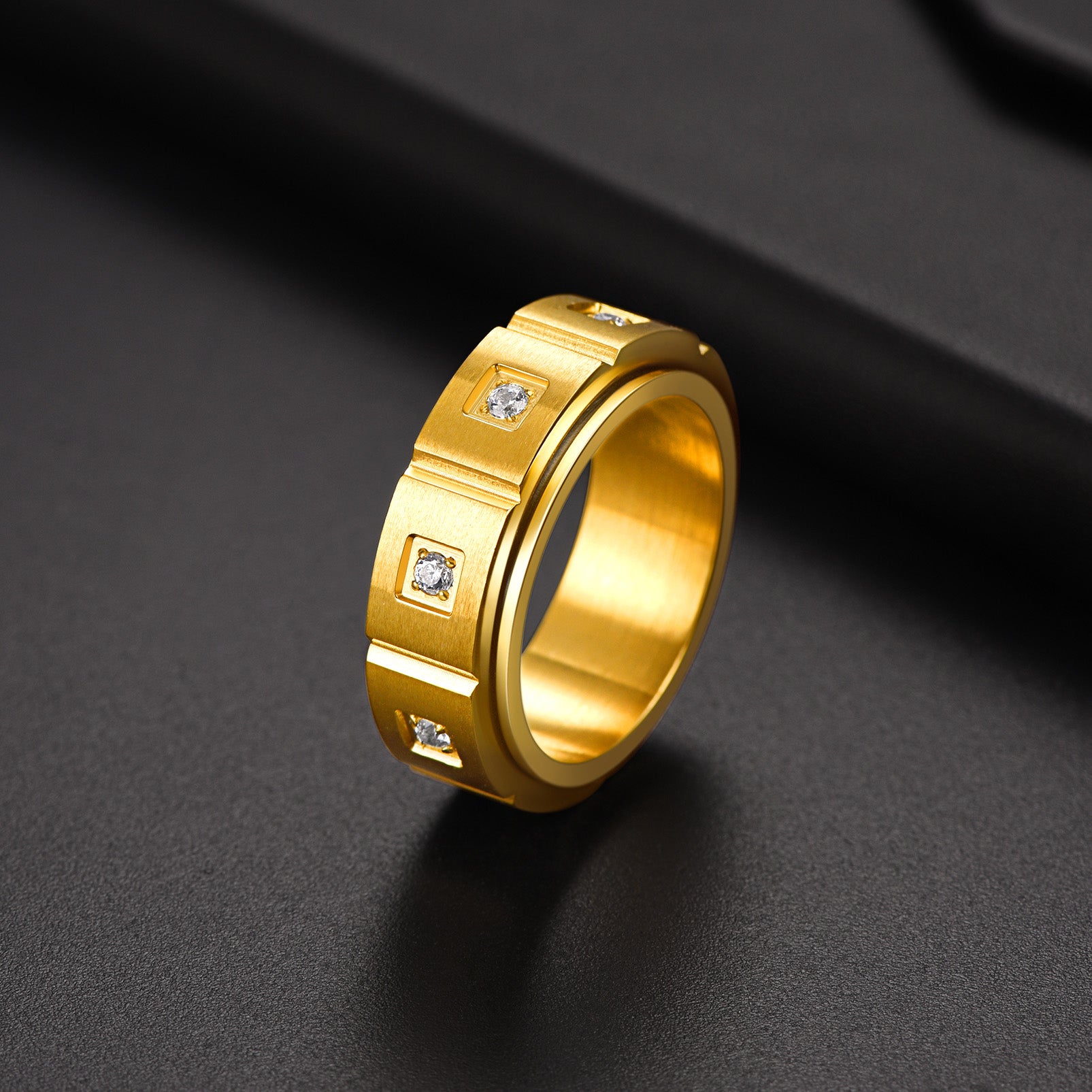 FaithHeart Men's Zircon Rotatable Fidget Ring for Anxiety Stainless Steel FaithHeart
