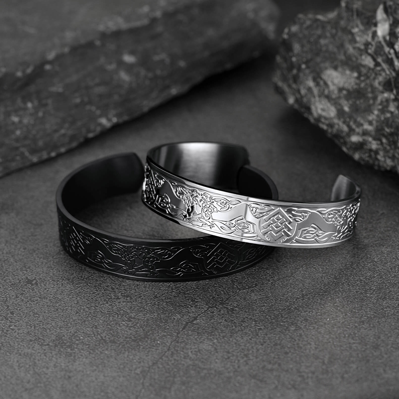 FaithHeart Viking Celtic Wolf Bangles Cuff Bracelet for Men FaithHeart