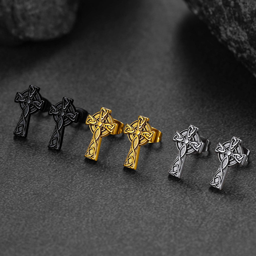 FaithHeart Irish Celtic Knot Cross Stud Earrings For Men FaithHeart Jewelry