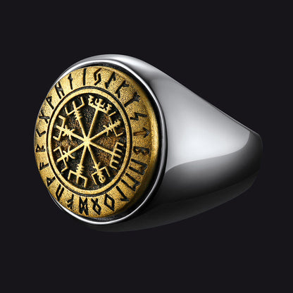 FaithHeart Viking Compass Vegvisir Ring with Runes For Men FaithHeart
