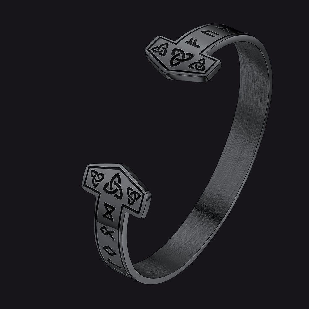 FaithHeart Viking Futhark Runes Cuff Bracelet For Men FaithHeart