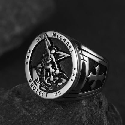 FaithHeart Archangel Saint Michael Stainless Steel Ring for Men FaithHeart