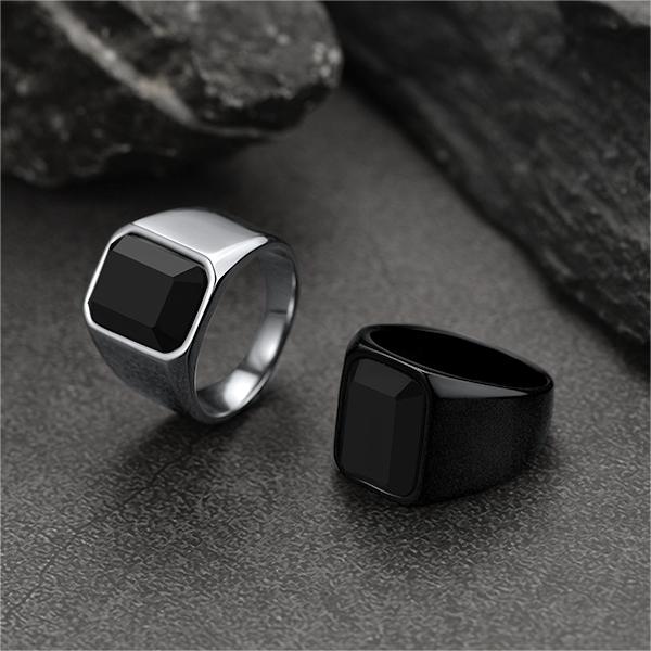 FaithHeart Black Onyx Stone Ring Signet Ring For Men FaithHeart