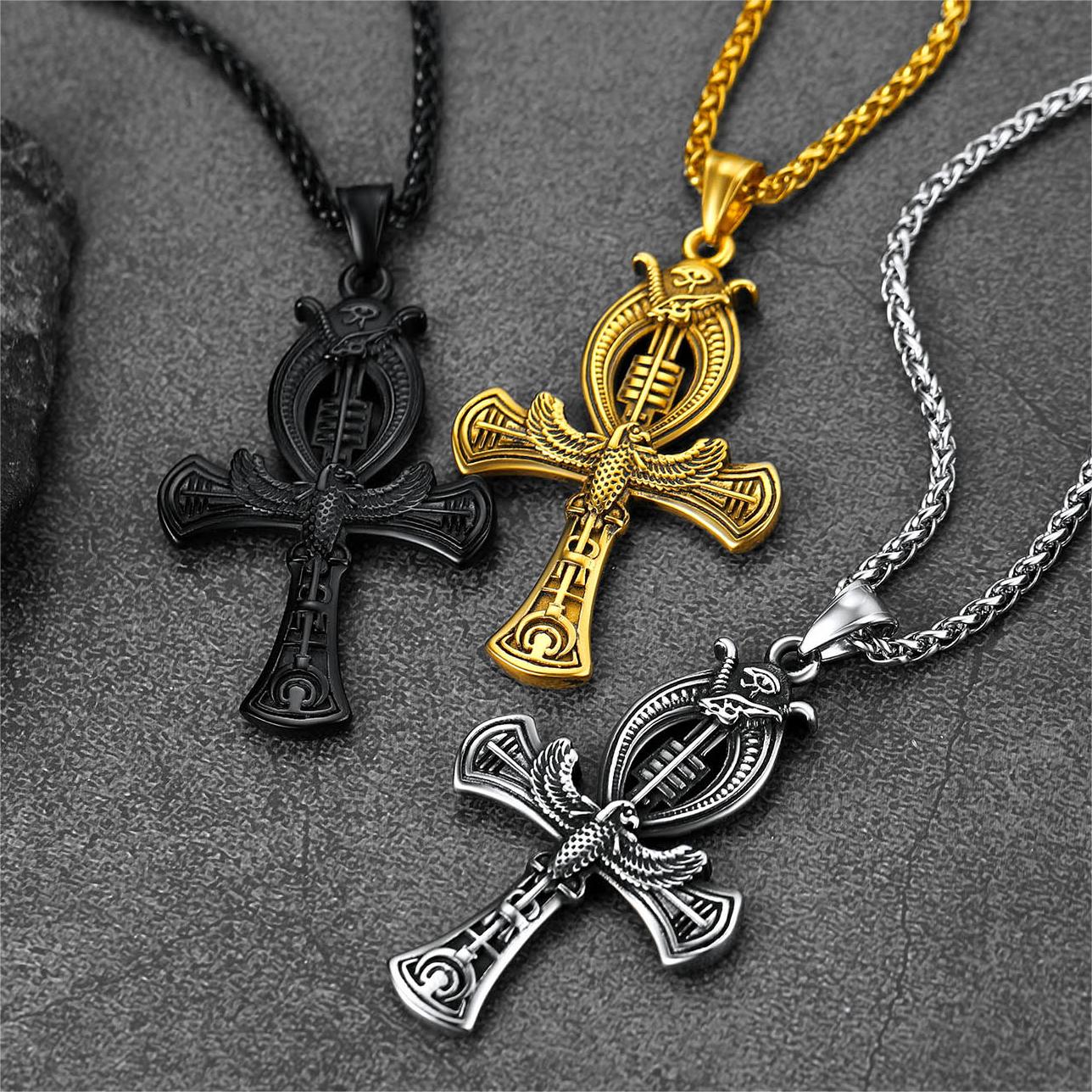 FaithHeart Egyptian Ankh Cross Necklace with Eagle For Men FaithHeart