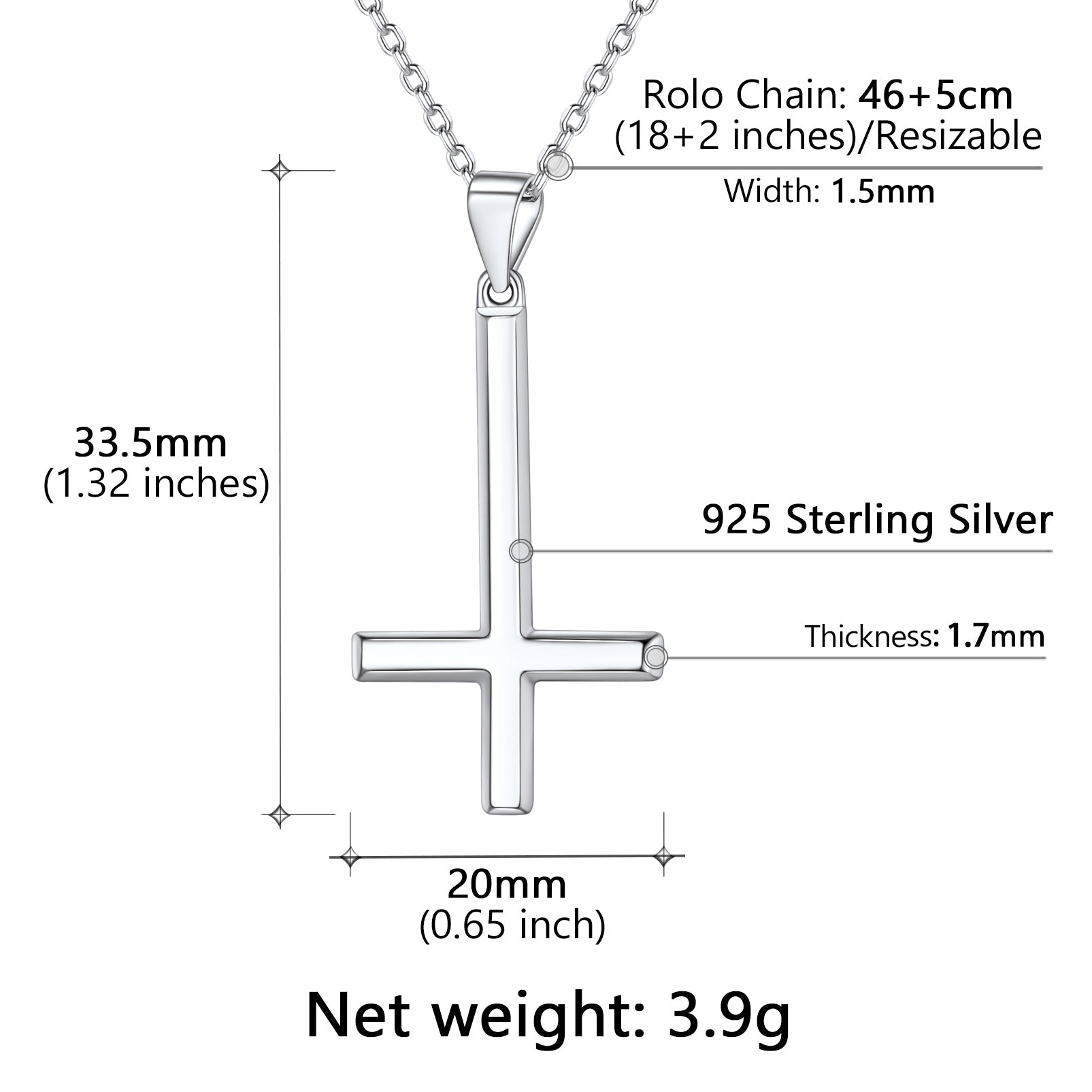 FaithHeart 925 Sterling Silver Upside Down Cross Necklace for Men FaithHeart