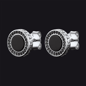 FaithHeart Round Viking Rune Black Onyx Earrings in Sterling Silver FaithHeart