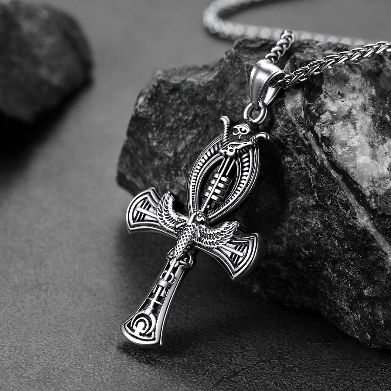 FaithHeart Egyptian Ankh Cross Necklace with Eagle For Men FaithHeart