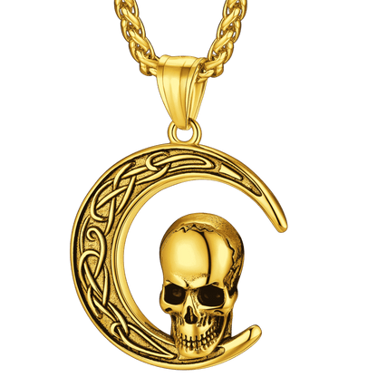 FaithHeart Celtic Crescent Moon Skull Necklace For Men FaithHeart