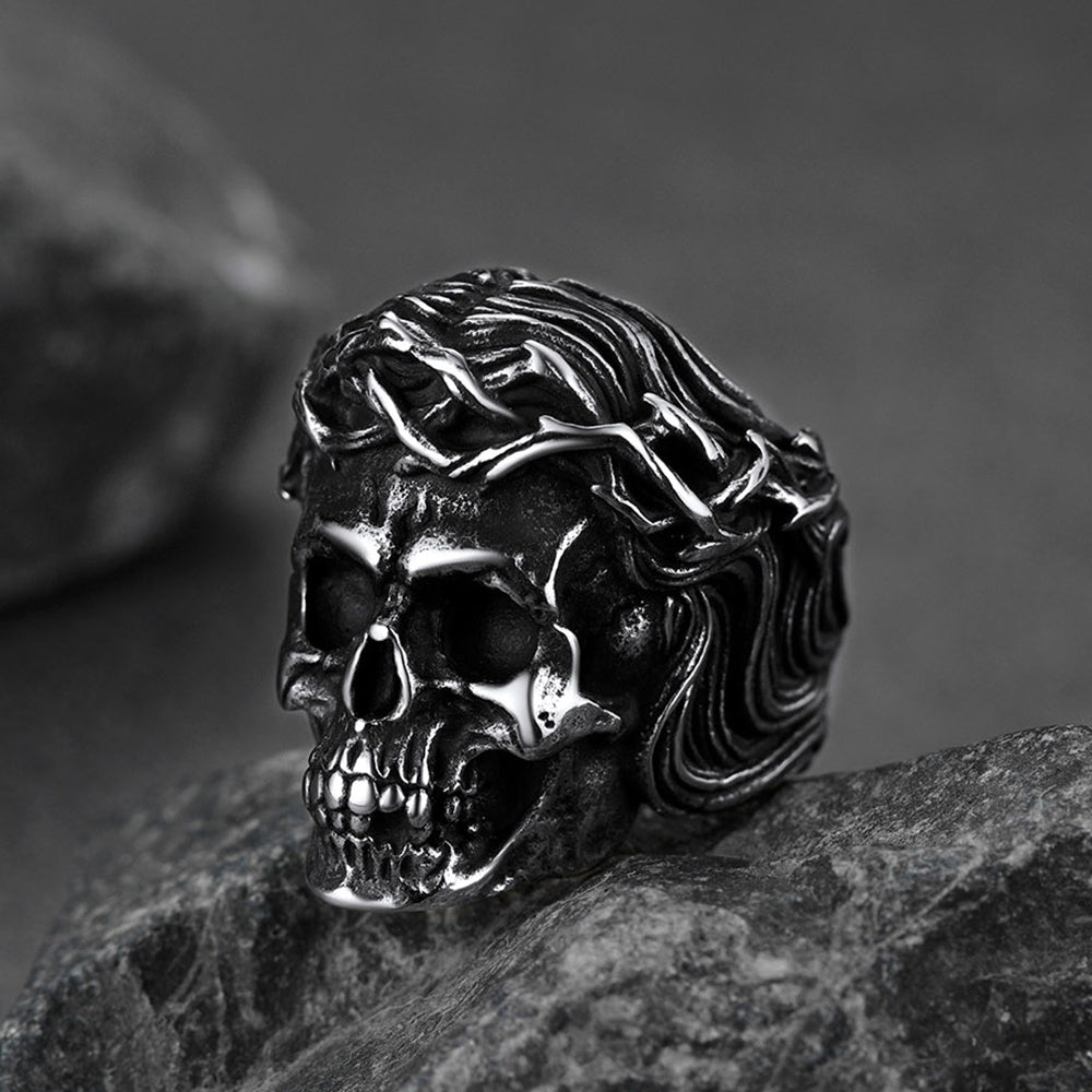 FaithHeart Crown of Thorns Skull Ring For Men Stainless Steel FaithHeart