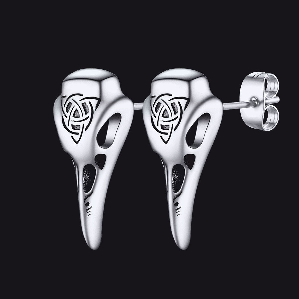 Viking Raven Skull Earrings Studs Celtic Knot
