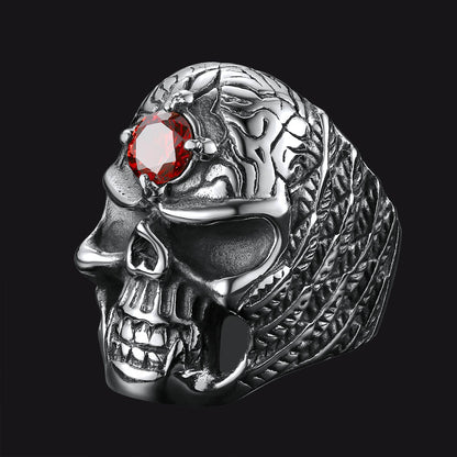 FaithHeart Gothic Skull Ring with Red Gem Forehead for Men, Size 7-12 FaithHeart