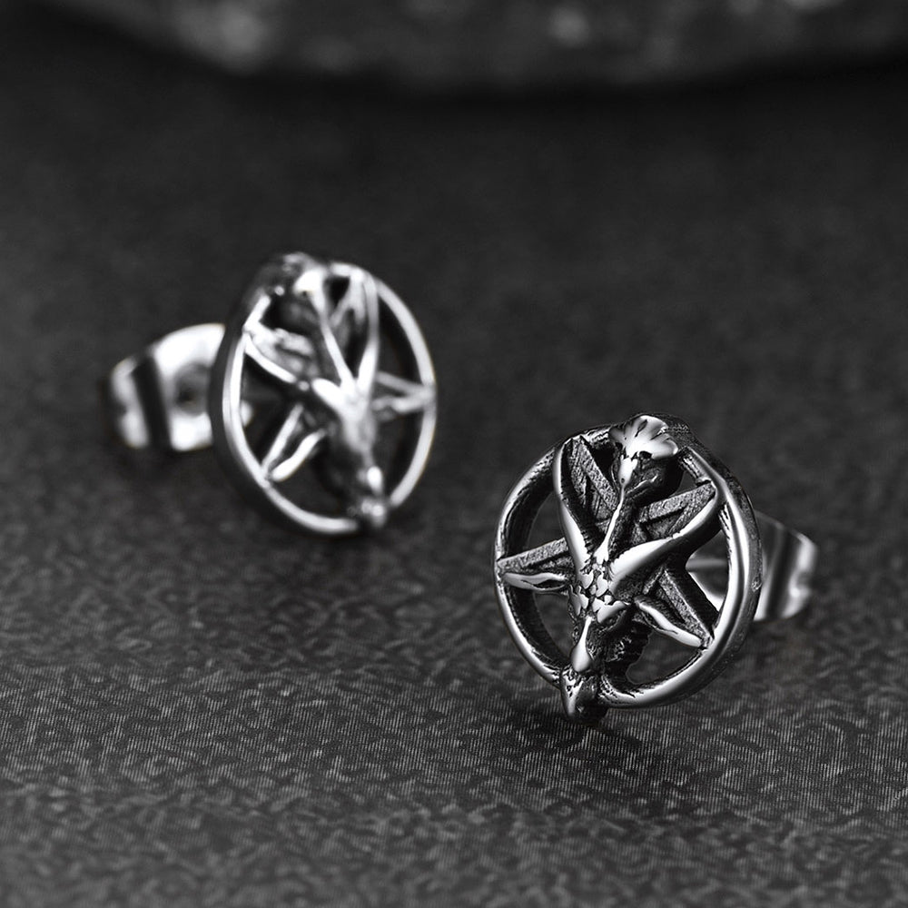 FaithHeart Baphomet Goat Stud Earrings for Men Satanic Jewelry FaithHeart