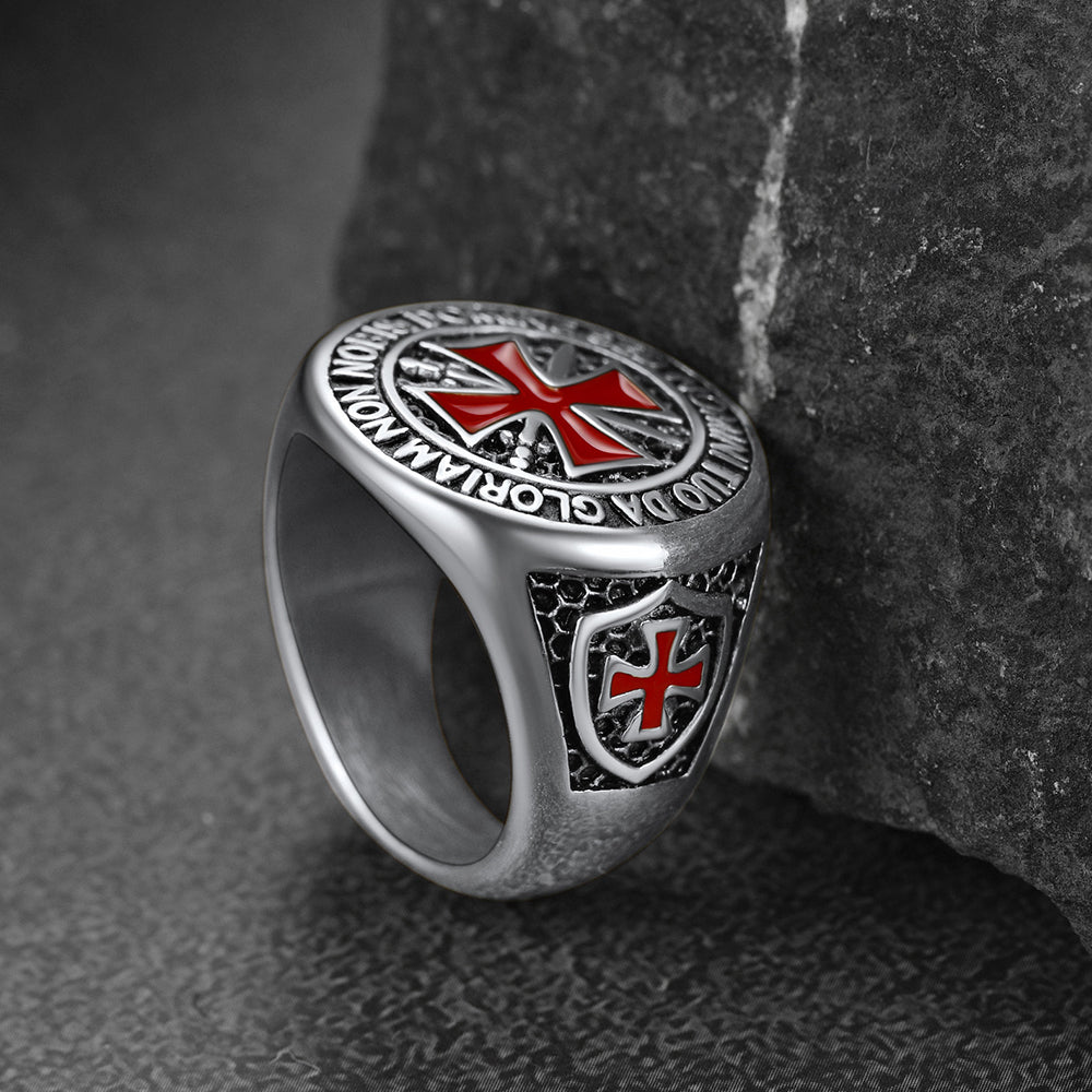 FaithHeart Knights Templar Red Cross Signet Ring For Men FaithHeart