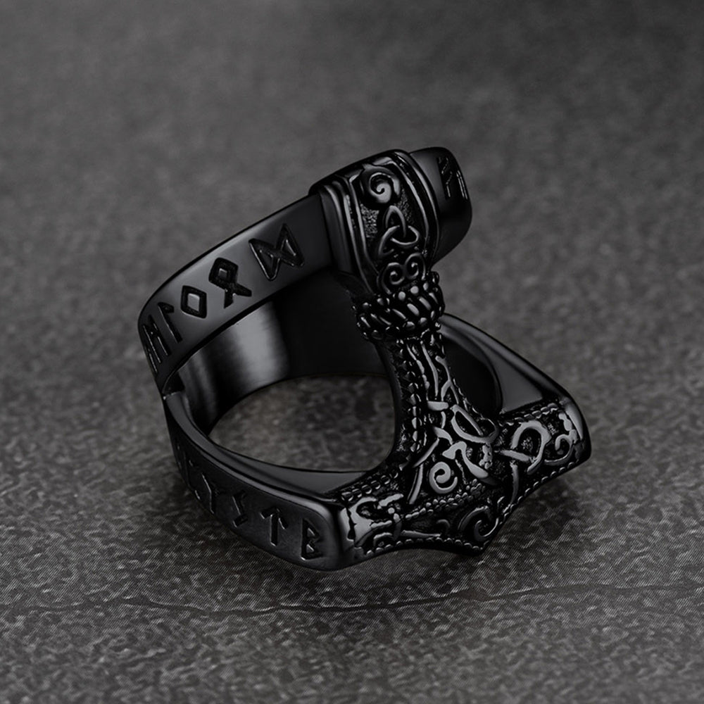 FaithHeart Viking Mjolnir Thor's Hammer Ring with Rune for Men FaithHeart