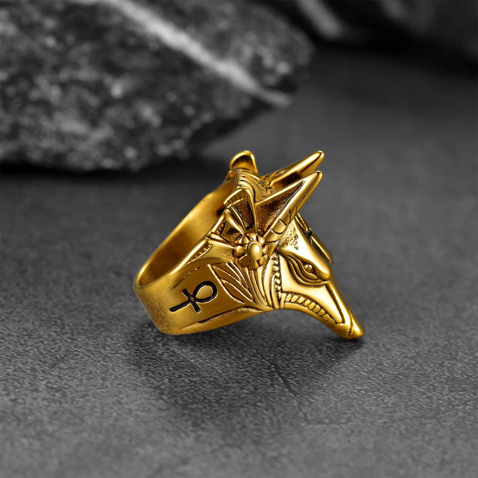 FaithHeart Ancient Egyptian Anubis Ring With Ankh Cross For Men FaithHeart