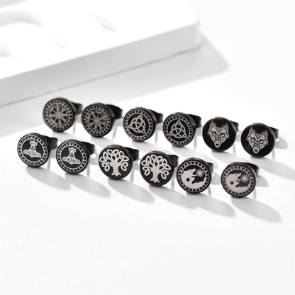 FaithHeart Viking Black Stud Earrings Set For Men 6 Pairs FaithHeart