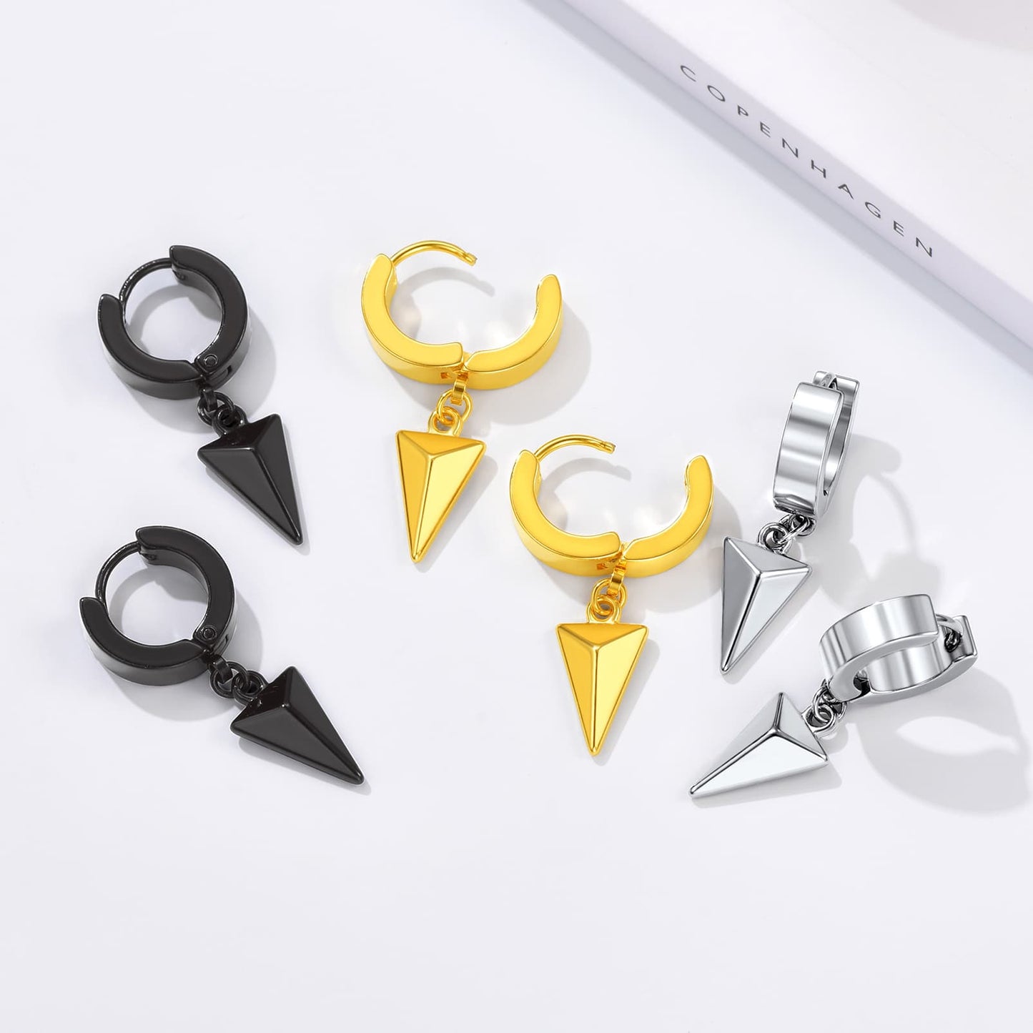 FaithHeart Triangle Dangle Earrings For Men Stainless Steel FaithHeart