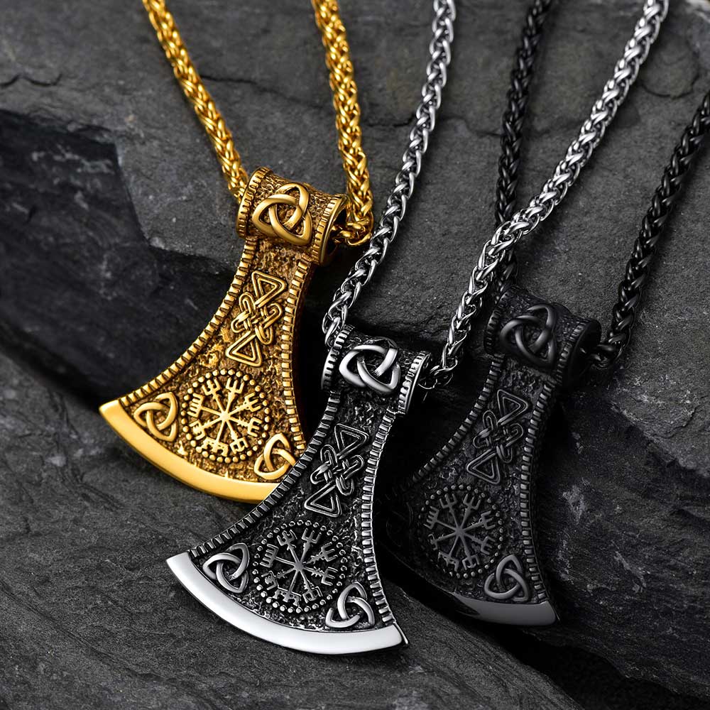FaithHeart Viking Axe Pendant Necklace With Compass For Men FaithHeart