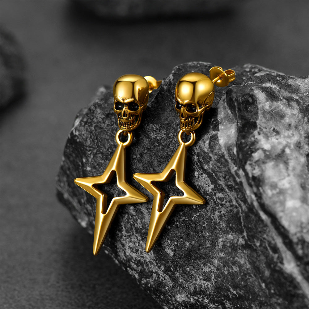 FaithHeart Skull Earrings Cross Star Dangle Drop Stud Earrings For Men FaithHeart