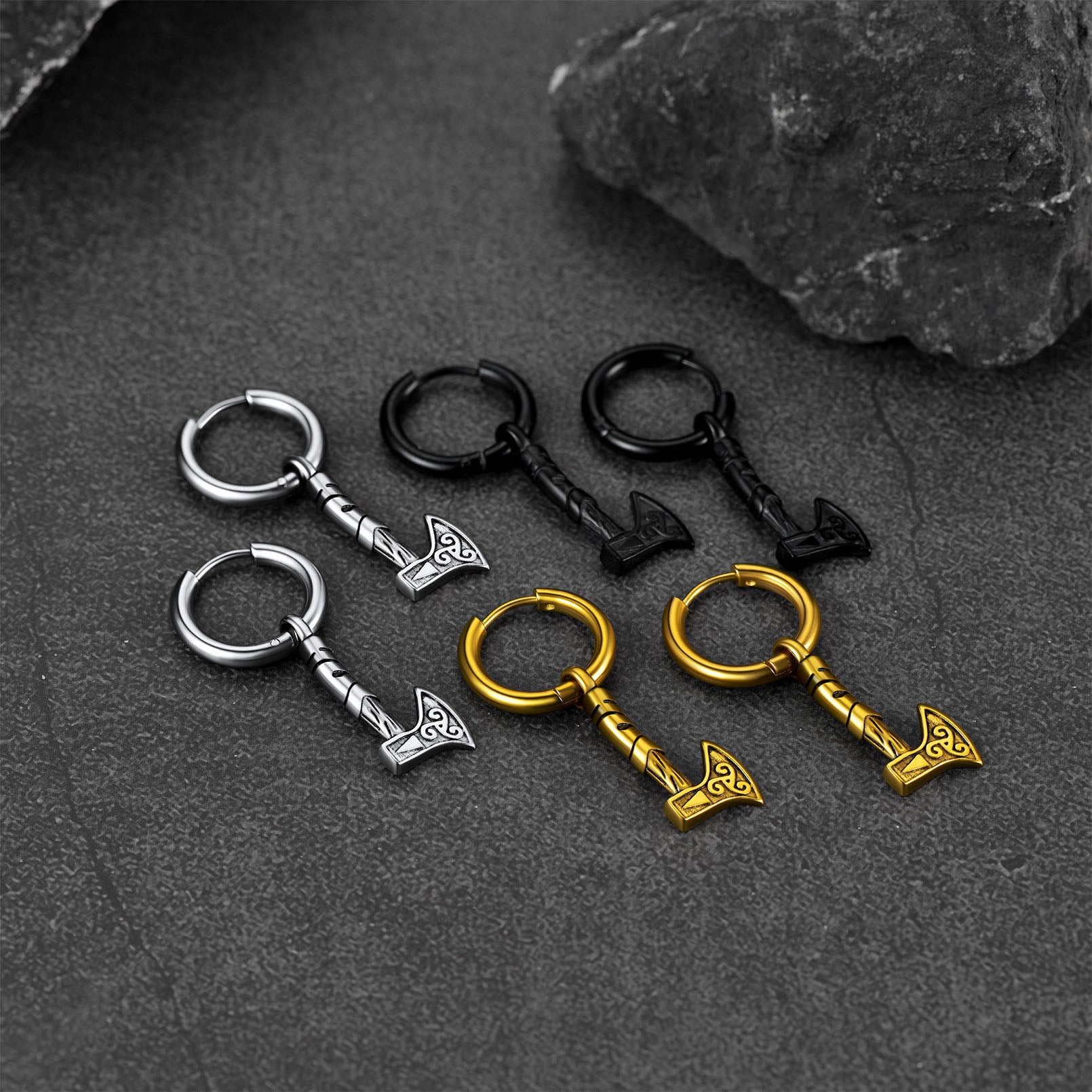 FaithHeart Viking Battle Axe Dangle Hoop Earrings For Men FaithHeart