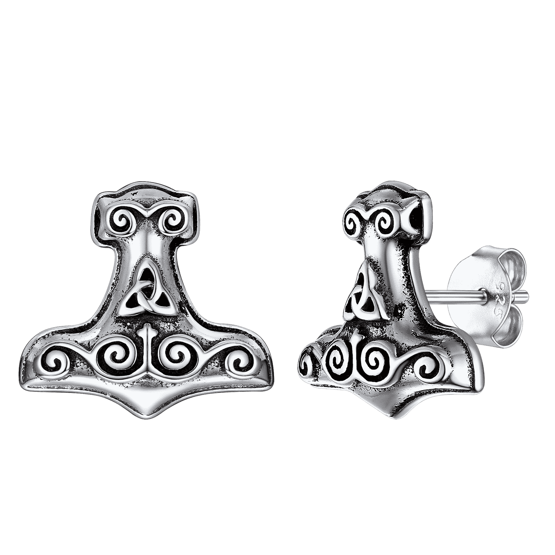 FaithHeart Viking Thor's Hammer Stud Earrings in Sterling Silver For Men FaithHeart