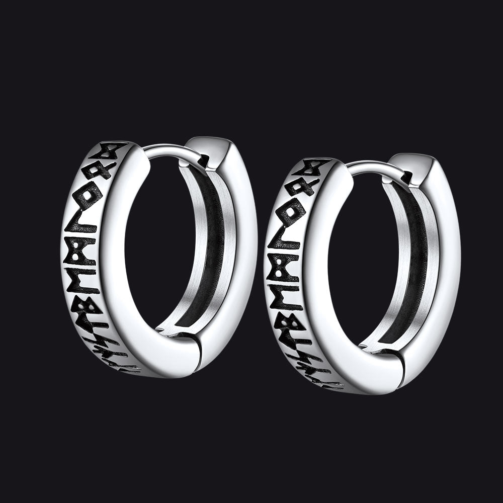 FaithHeart Norse Viking Runes Hoop Earrings For Men FaithHeart