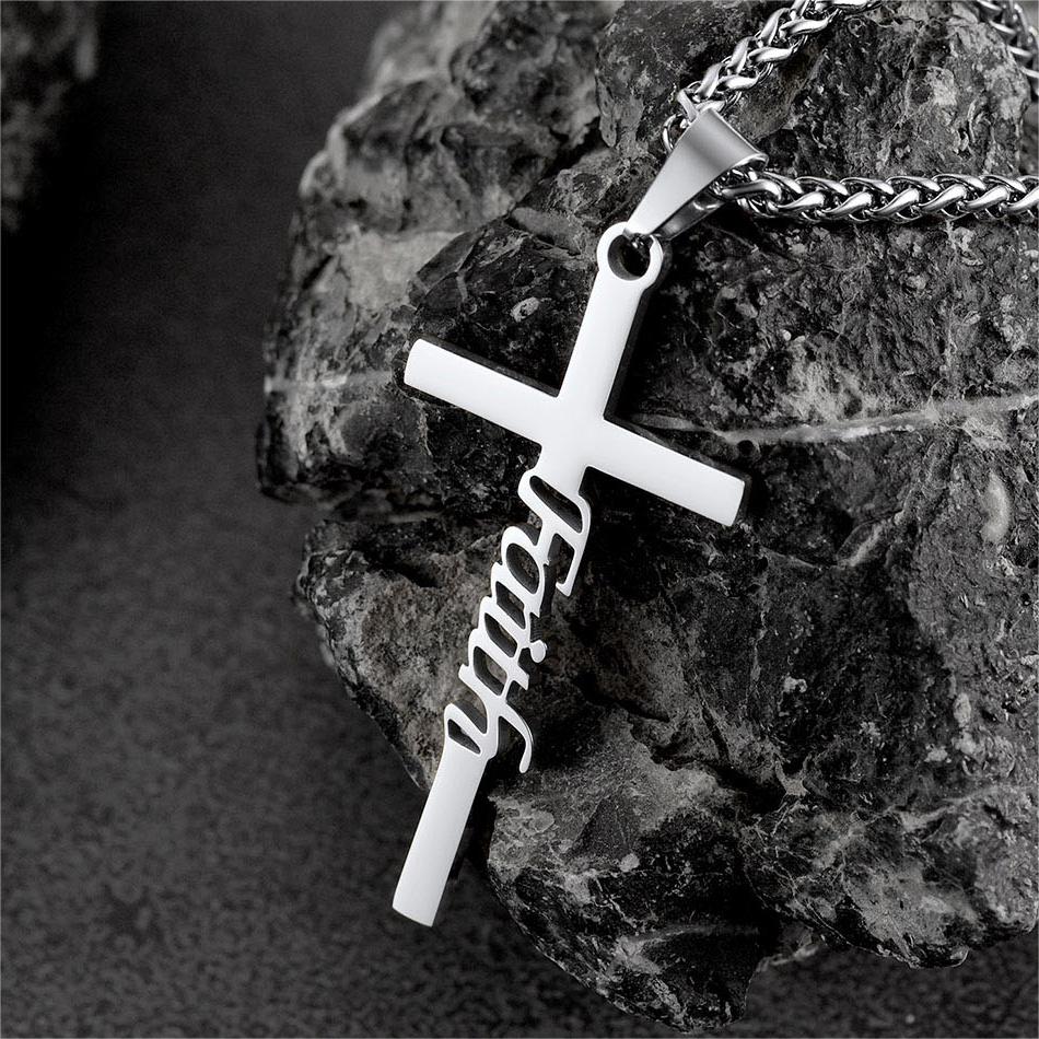 FaithHeart Christian Faith Cross Necklace Pendant for Men FaithHeart