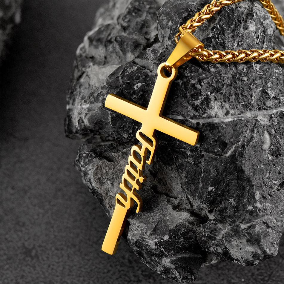 FaithHeart Christian Faith Cross Necklace Pendant for Men FaithHeart