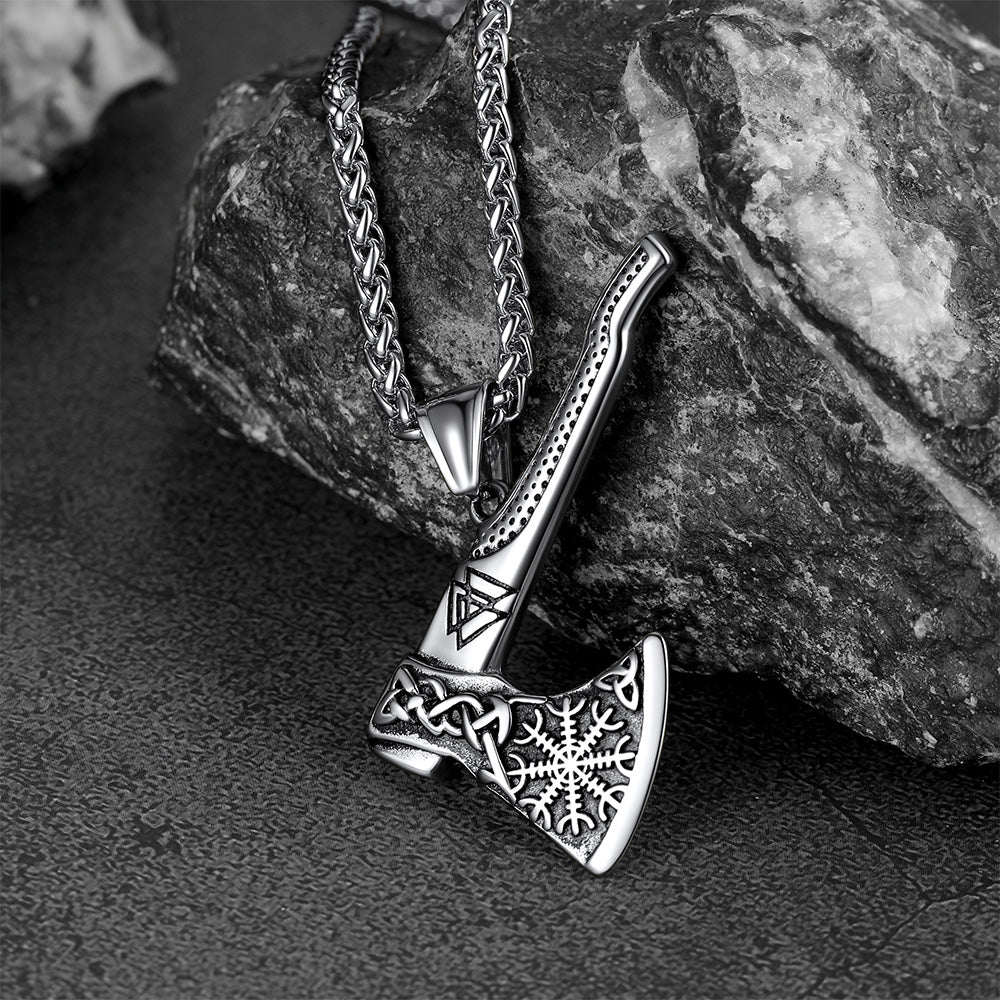 Norse Viking Axe Necklace Compass