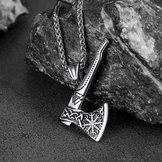 FaithHeart Viking Axe Necklace With Compass For Men FaithHeart