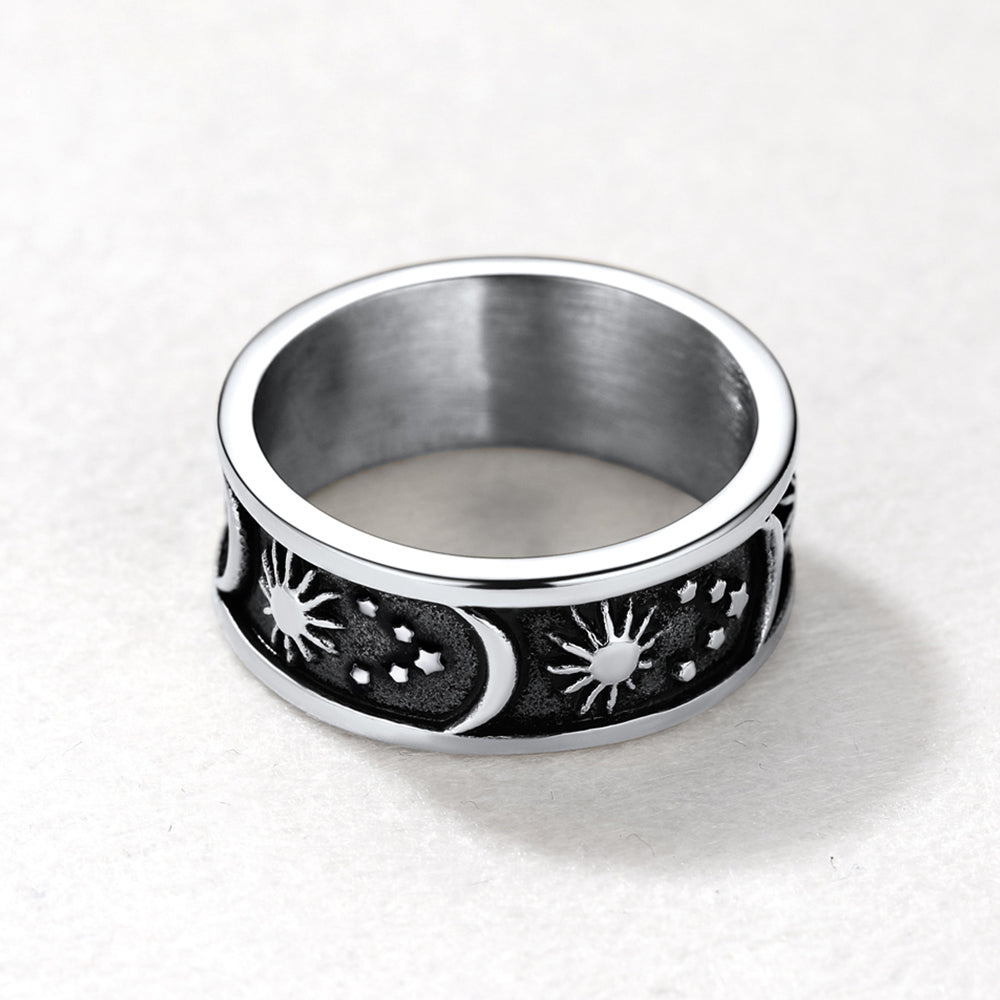 FaithHeart Sun Moon Star Band Ring For Men FaithHeart
