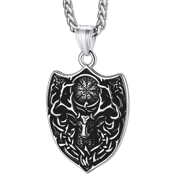 FaithHeart Norse Viking Compass Deer Necklace For Men FaithHeart