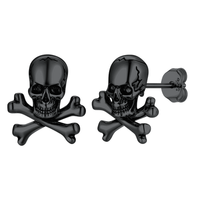 FaithHeart Sterling Silver Skull Stud Earrings with Pirate Crossbones For Men FaithHeart