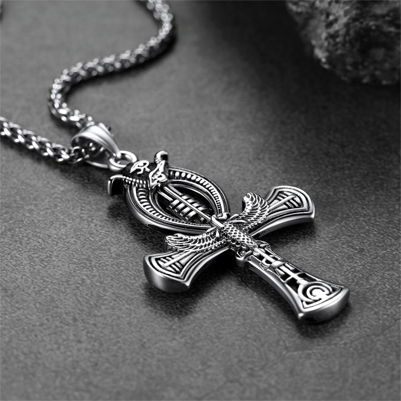 FaithHeart Egyptian Ankh Cross Necklace with Eagle For Men FaithHeart