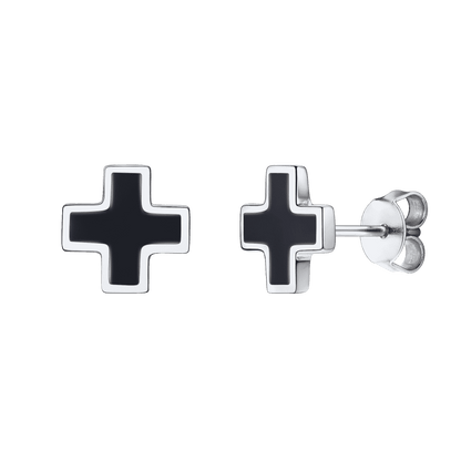 FaithHeart Sterling Silver Black Cross Stud Earrings For Men FaithHeart